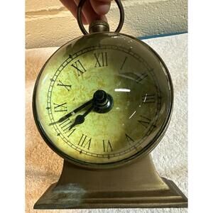 Brass Table Clock Solid Brass Nautical Vibe with Convex Glass Face Has Patina